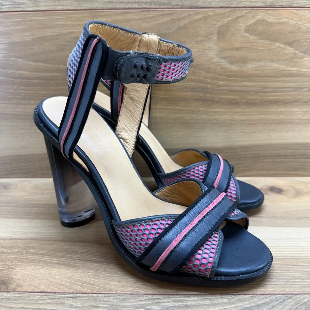 LAMB L.A.M.B. Carter Heels‎ Womens 7 M Neon Pink Blue Leather Ankle Strap